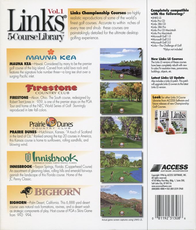 Back Cover for Links: 5-Course Library - Volume 1 (DOS and Macintosh and Windows)