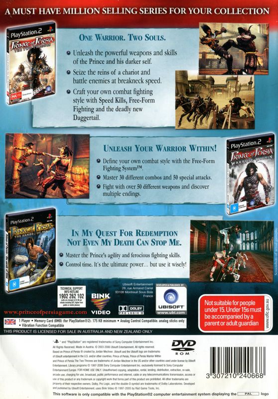 Back Cover for Prince of Persia Trilogy (PlayStation 2)