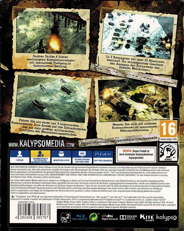 Back Cover for Sudden Strike 4 (Steelbook Edition) (PlayStation 4)