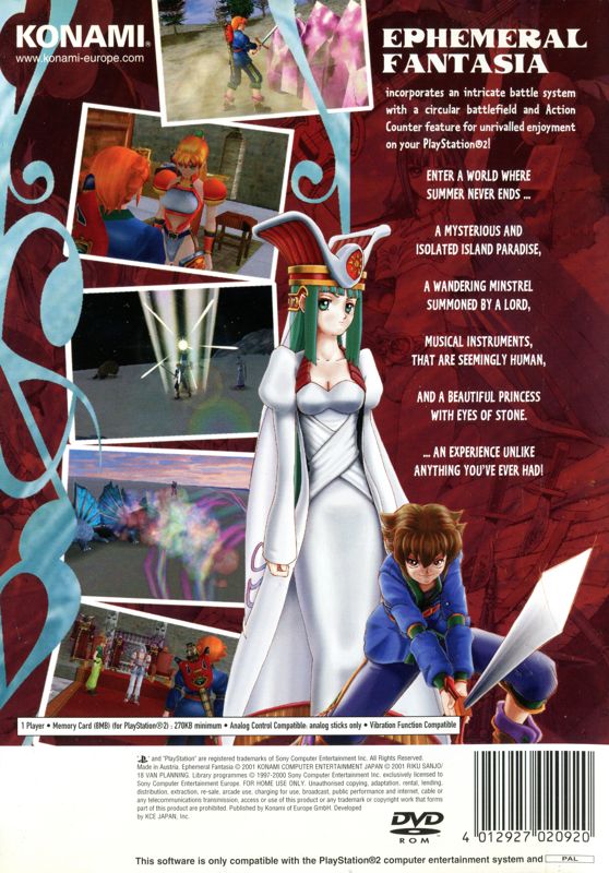 Back Cover for Ephemeral Fantasia (PlayStation 2)