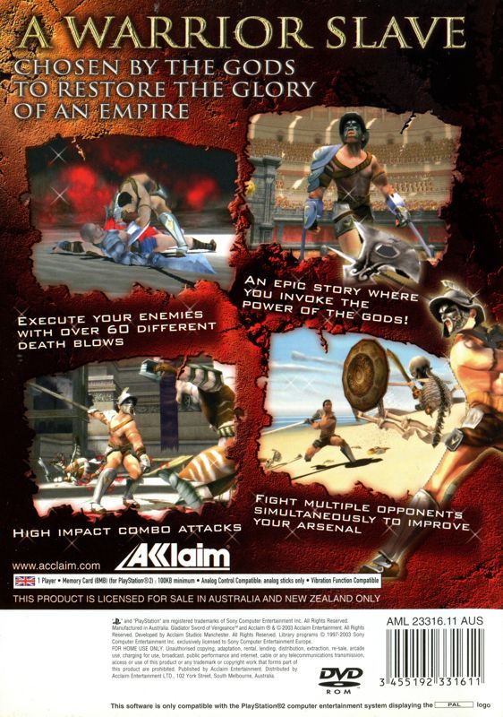 Back Cover for Gladiator: Sword of Vengeance (PlayStation 2)