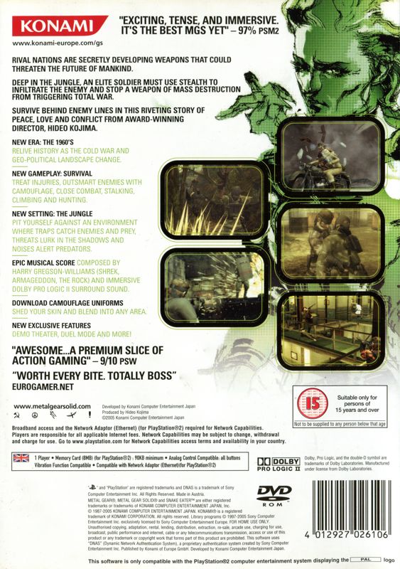 Back Cover for Metal Gear Solid 3: Snake Eater (PlayStation 2)