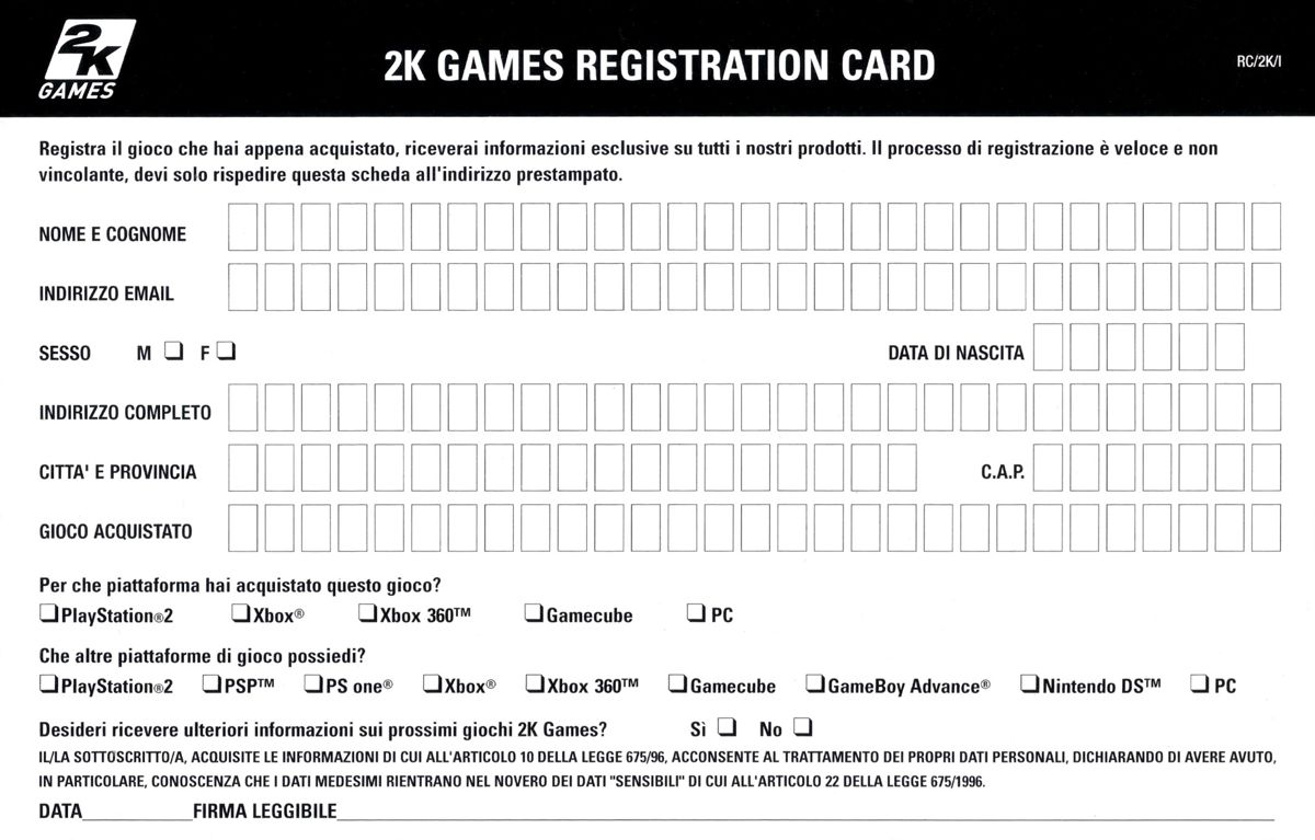 Extras for The Elder Scrolls IV: Oblivion (Windows): Registration Card - Front