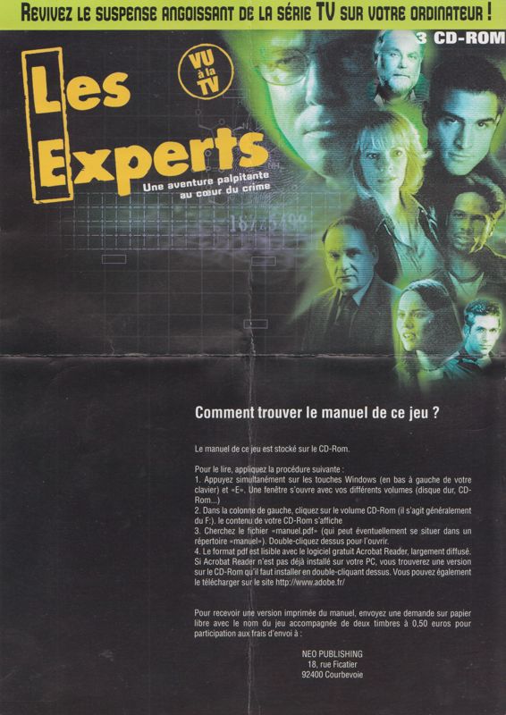 Other for CSI: Crime Scene Investigation (Windows) (Game in English, subtitles and manual in French): 4-folded sheet - Back