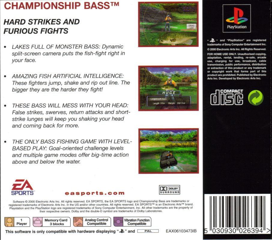 Back Cover for Championship Bass (PlayStation) (EA Sports Classics release)