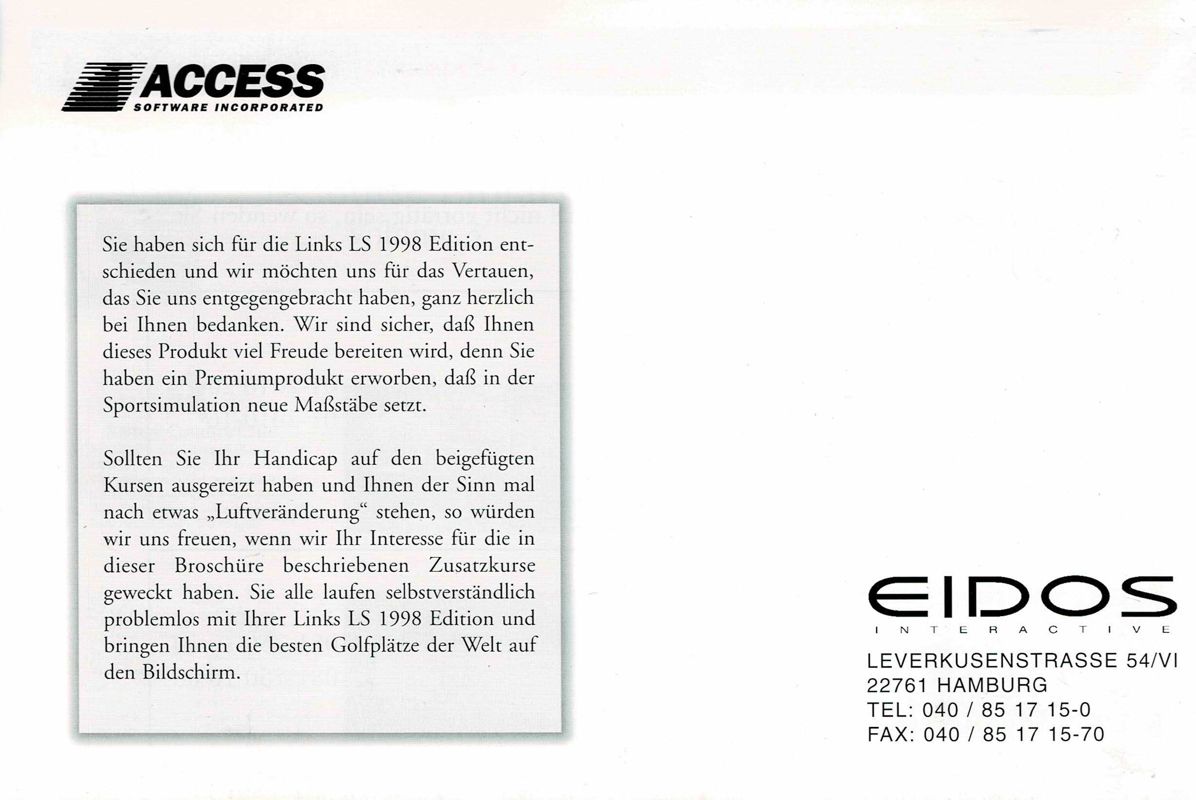 Advertisement for Links LS: Championship Course - Valderrama (DOS and Macintosh): Catalog - Back