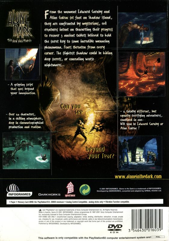 Back Cover for Alone in the Dark: The New Nightmare (PlayStation 2)