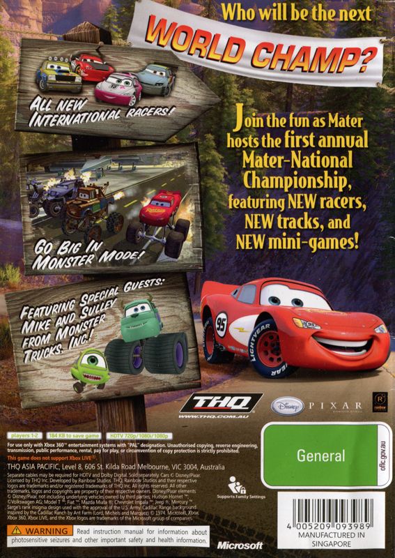 Back Cover for Disney•Pixar Cars: Mater-National Championship (Xbox 360)