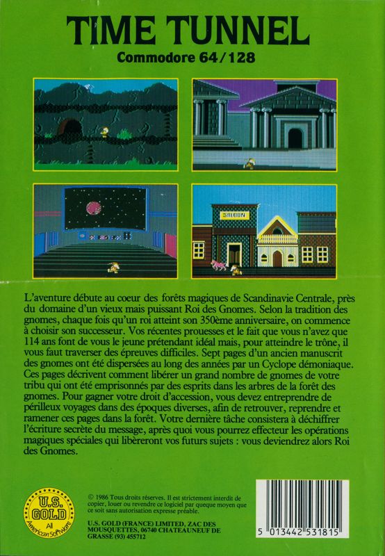 Back Cover for Time Tunnel (Commodore 64)