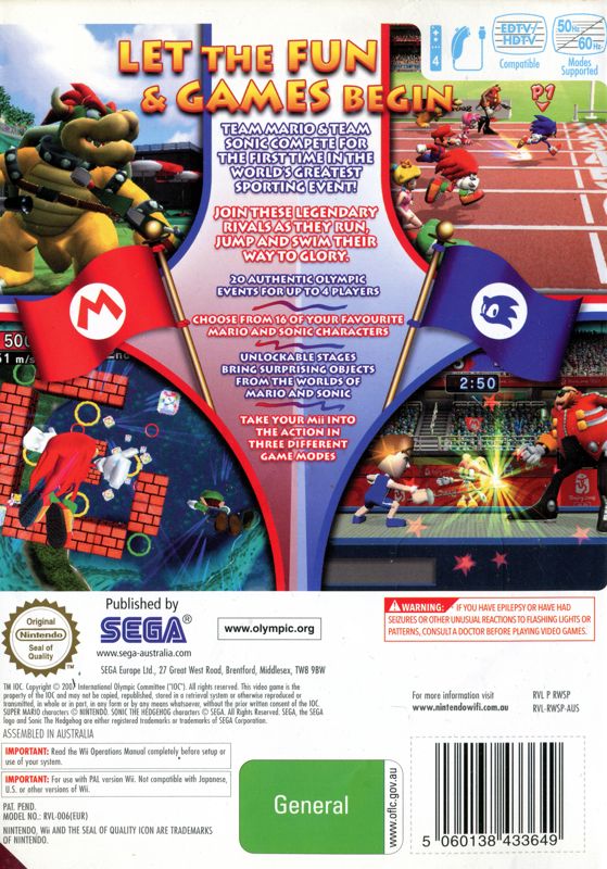 Back Cover for Mario & Sonic at the Olympic Games (Wii)