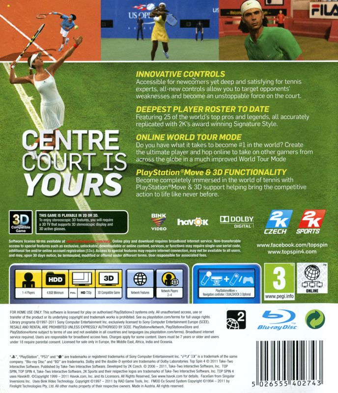 Back Cover for Top Spin 4 (PlayStation 3)