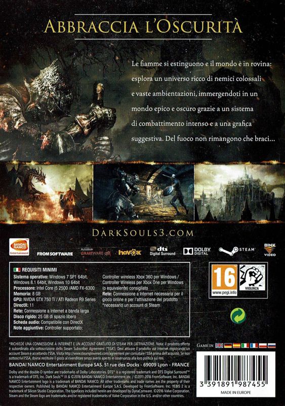 Back Cover for Dark Souls III (Windows)