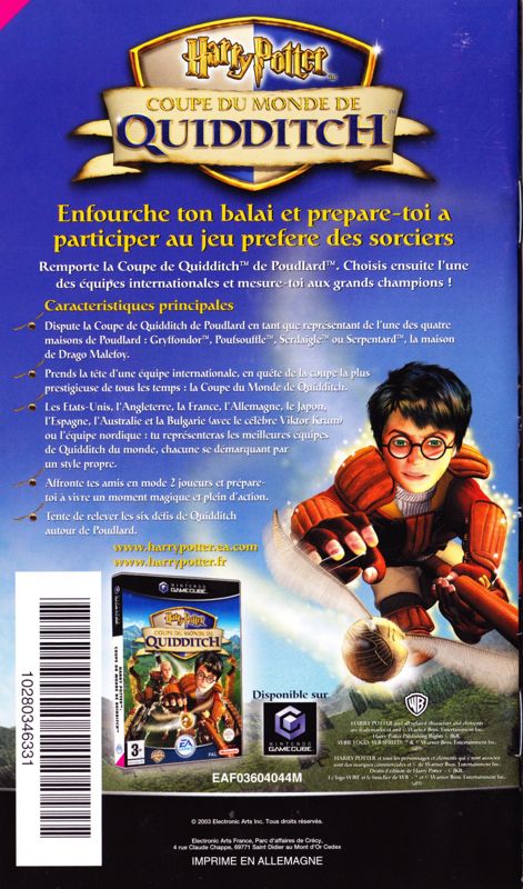 Manual for Harry Potter and the Sorcerer's Stone (GameCube): Back