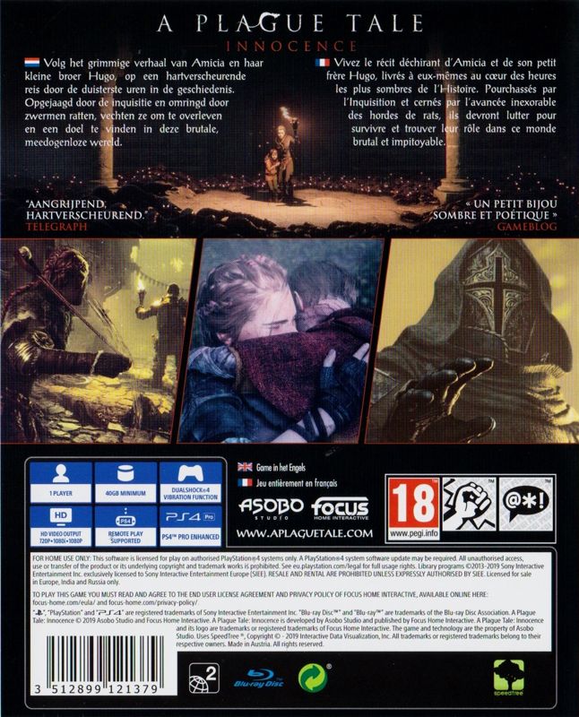 Back Cover for A Plague Tale: Innocence (PlayStation 4)
