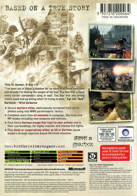 Back Cover for Brothers in Arms: Earned in Blood (Xbox)