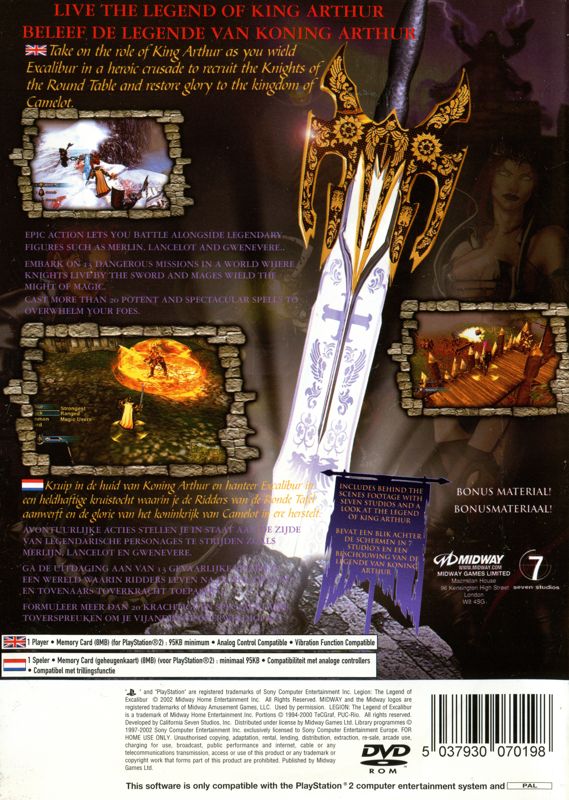 Back Cover for Legion: The Legend of Excalibur (PlayStation 2)