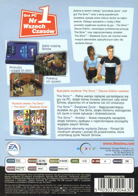 Back Cover for The Sims: Deluxe Edition (Windows)