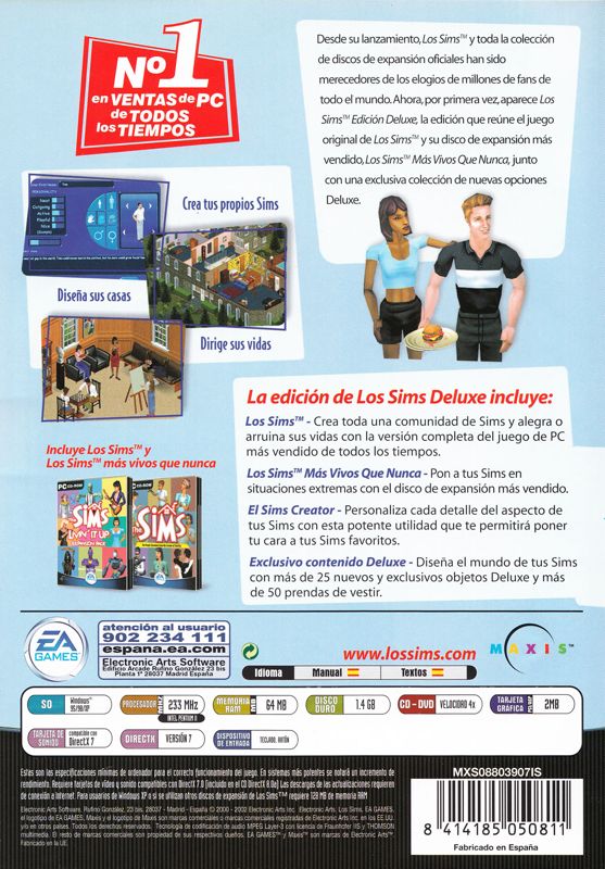 Back Cover for The Sims: Deluxe Edition (Windows)