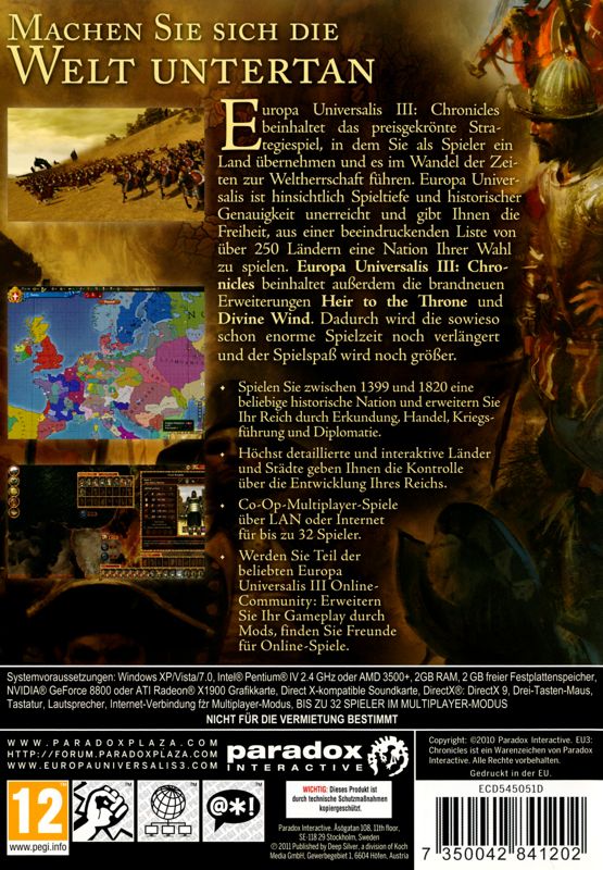 Back Cover for Europa Universalis III: Chronicles (Windows)