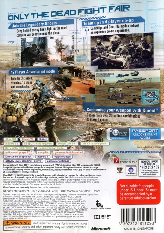 Back Cover for Tom Clancy's Ghost Recon: Future Soldier (Xbox 360)