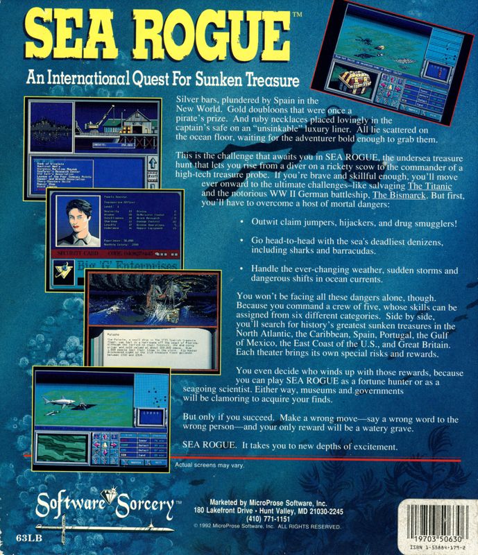 Back Cover for Sea Rogue (DOS) (3.5" disk release)