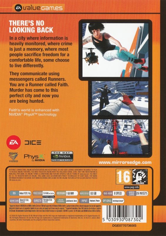 Back Cover for Mirror's Edge (Windows) (EA Value Games release)