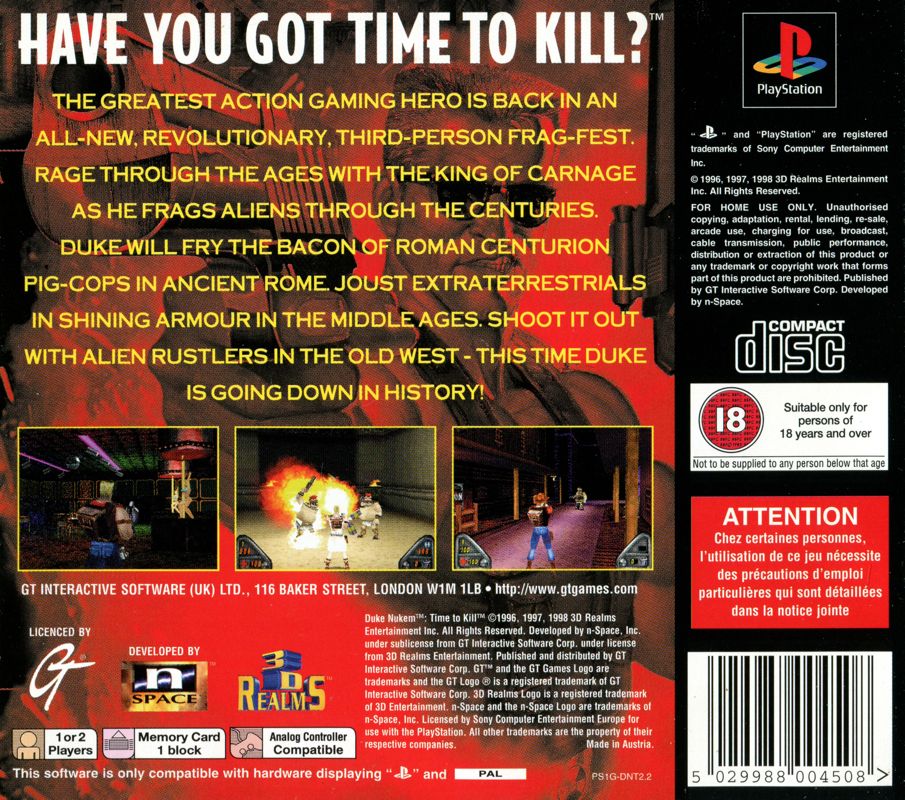 Back Cover for Duke Nukem: Time to Kill (PlayStation)