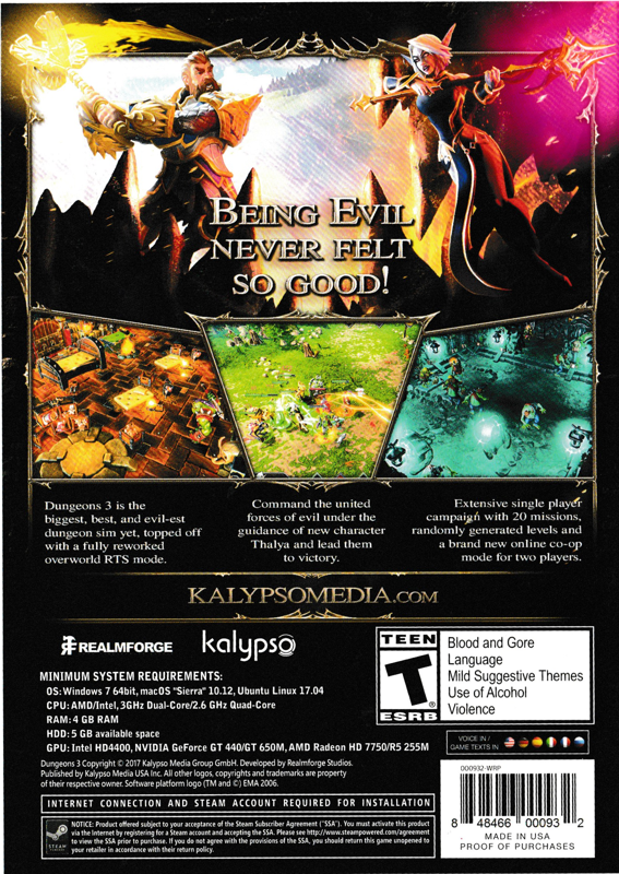 Back Cover for Dungeons III (Linux and Macintosh and Windows)
