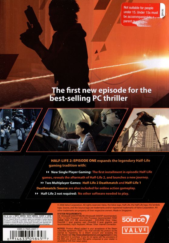 Back Cover for Half-Life 2: Episode One (Windows)