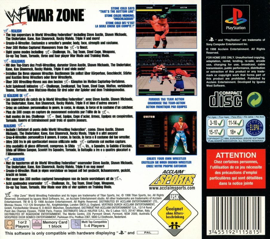Back Cover for WWF War Zone (PlayStation)