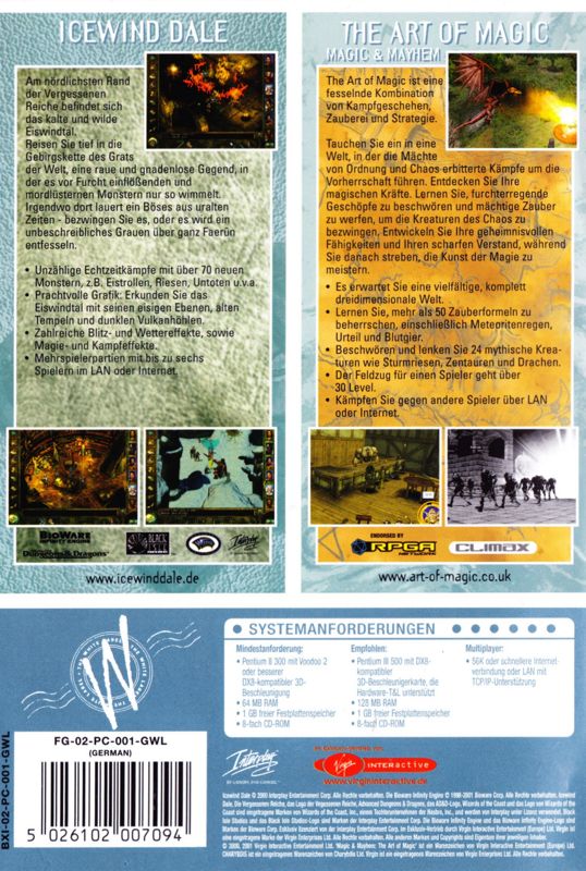 Back Cover for Icewind Dale / The Art of Magic: Magic & Mayhem (Windows) (White Label Double Pack)