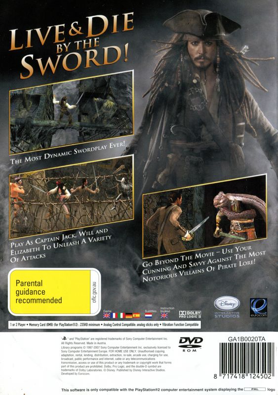 Back Cover for Disney Pirates of the Caribbean: At World's End (PlayStation 2)