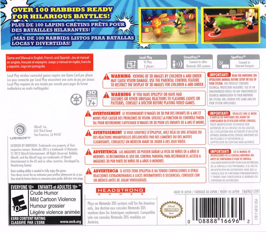 Back Cover for Rabbids Rumble (Nintendo 3DS)
