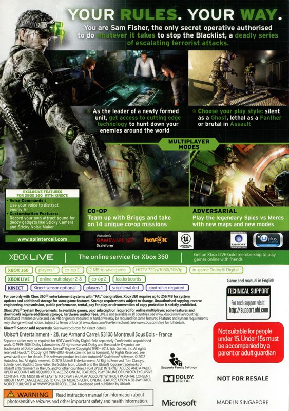 Tom Clancy's Splinter Cell: Blacklist cover or packaging material