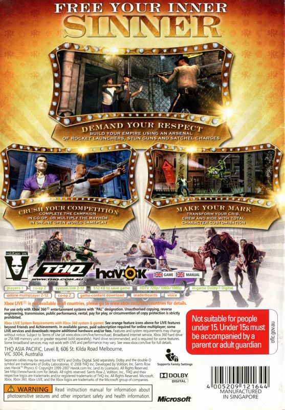 Back Cover for Saints Row 2 (Xbox 360) (Classics release)