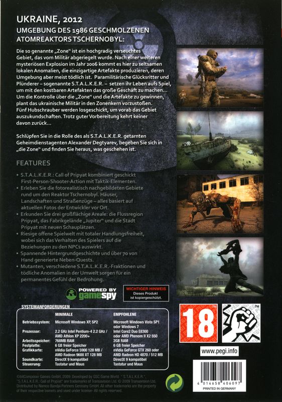 Back Cover for S.T.A.L.K.E.R.: Call of Pripyat (Windows)