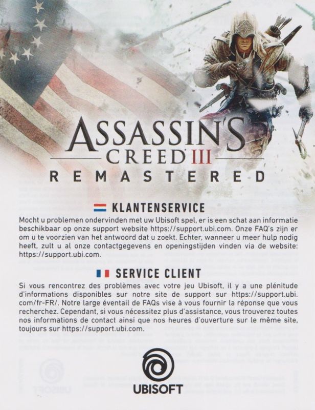 Extras for Assassin's Creed III: Remastered (Nintendo Switch): Flyer - Customer Service - Front
