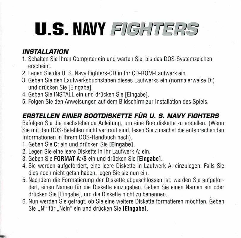 Manual for U.S. Navy Fighters (DOS) (Corvus Verlag release): Front