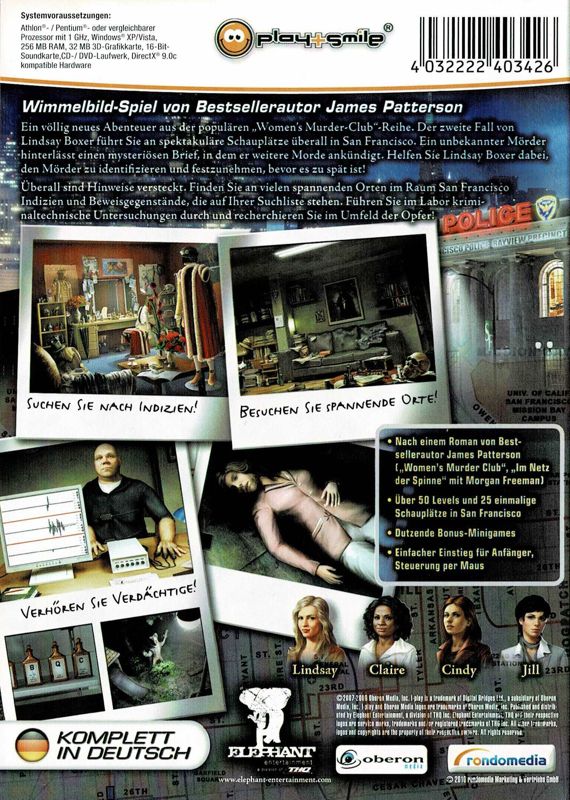 Back Cover for James Patterson: Women's Murder Club - Twice in a Blue Moon (Windows) (Play+Smile release)