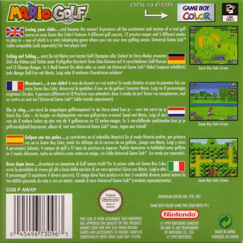Back Cover for Mario Golf (Game Boy Color)