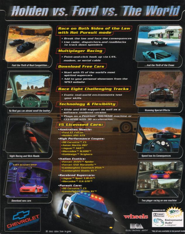 Back Cover for Need for Speed III: Hot Pursuit (Windows) (Localised, Holden vs Ford (Australian cars))