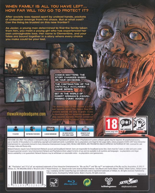 Back Cover for The Walking Dead: A New Frontier (PlayStation 4)