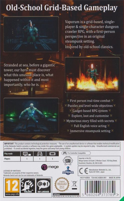 Back Cover for Vaporum (Nintendo Switch) (Signature Edition release)
