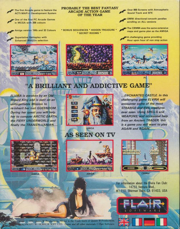 Back Cover for Elvira: The Arcade Game (DOS) (Alternate release)