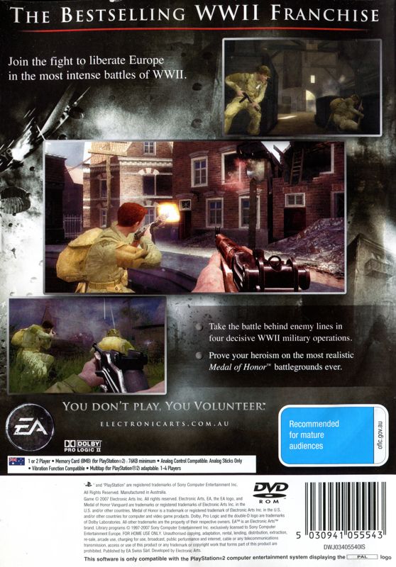 Back Cover for Medal of Honor: Vanguard (PlayStation 2)