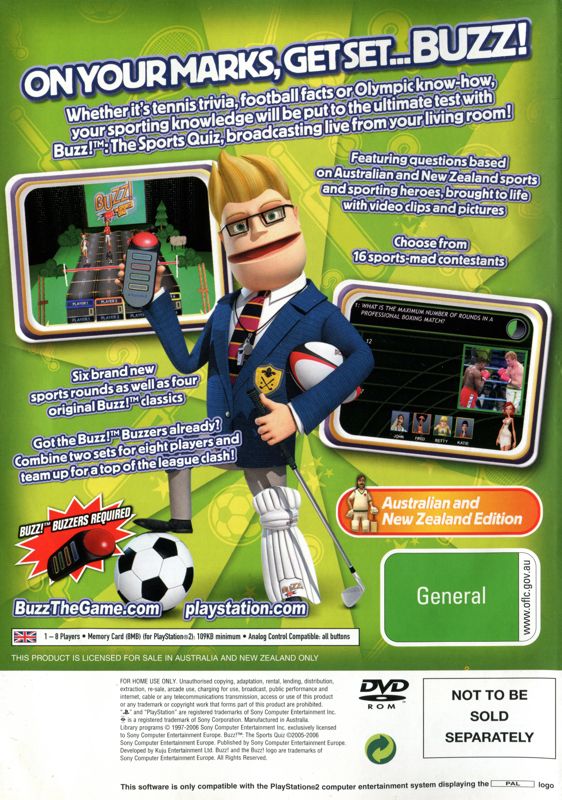 Back Cover for Buzz! The Sports Quiz (PlayStation 2) (Bundled with buzzer)