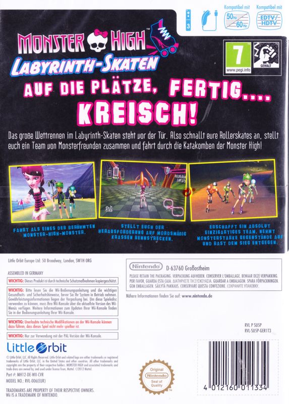 Back Cover for Monster High: Skultimate Roller Maze (Wii)
