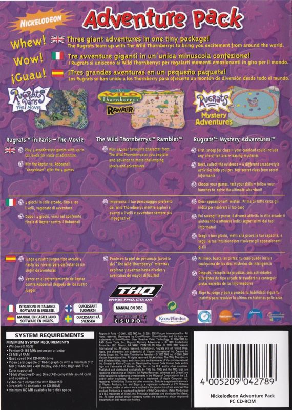 Back Cover for Nickelodeon Adventure Pack (Windows)