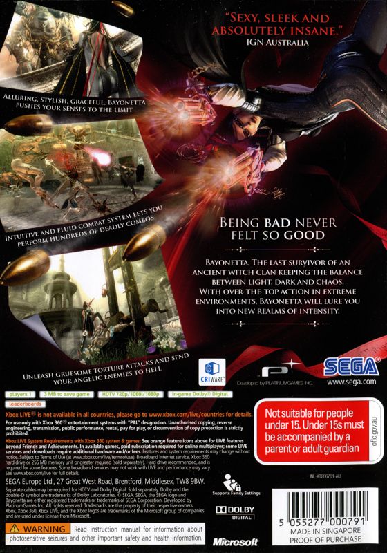 Back Cover for Bayonetta (Xbox 360)