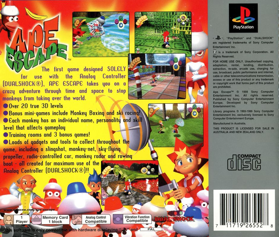Back Cover for Ape Escape (PlayStation) (Platinum release)
